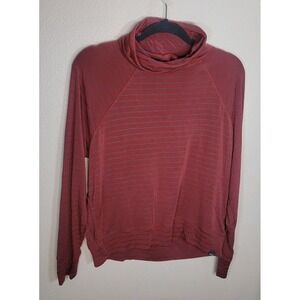 prAna Women's Cowl Neck Long Sleeve Striped Top Medium Red Blue